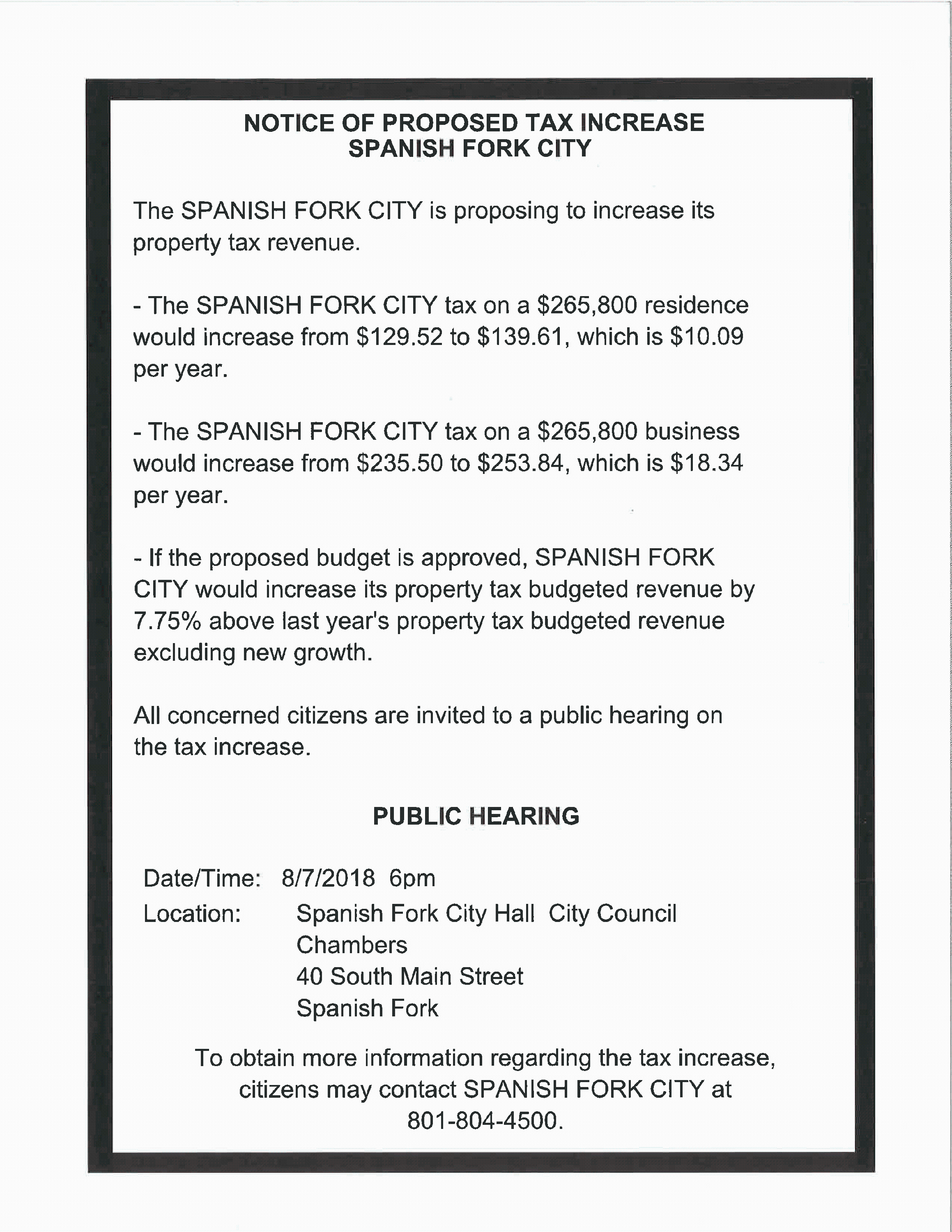 Tax Increase Public Notice FY19